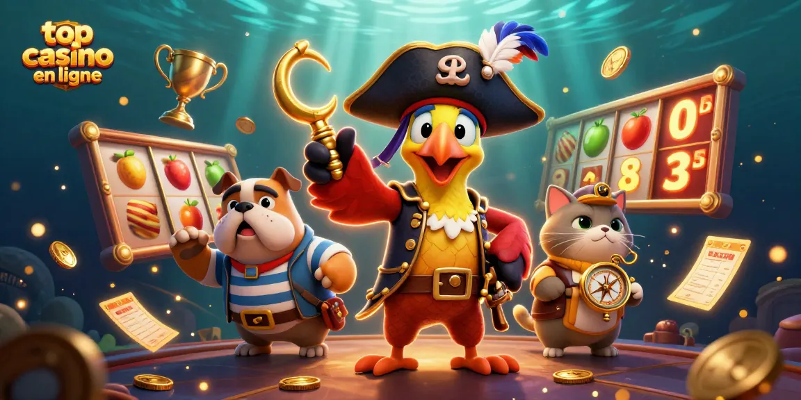 Découvrez le top casino en ligne avec un pirate, un bulldog et un chat dans un univers ludique.