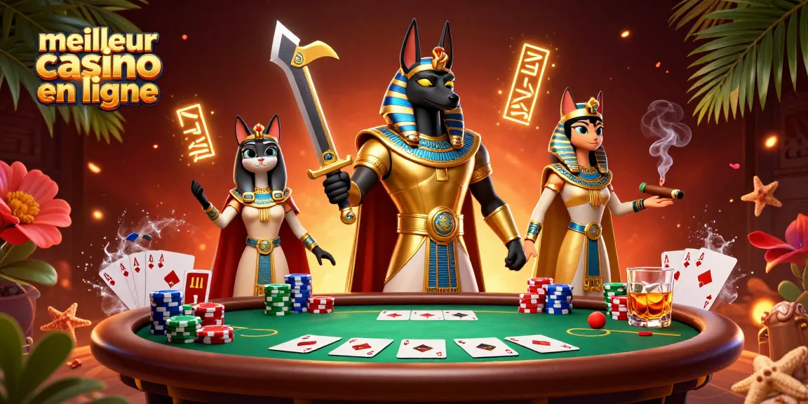 Jouer aux jeux de hasard dans le meilleur casino en ligne, avec Anubis et Bastet, ambiance haute en couleurs.