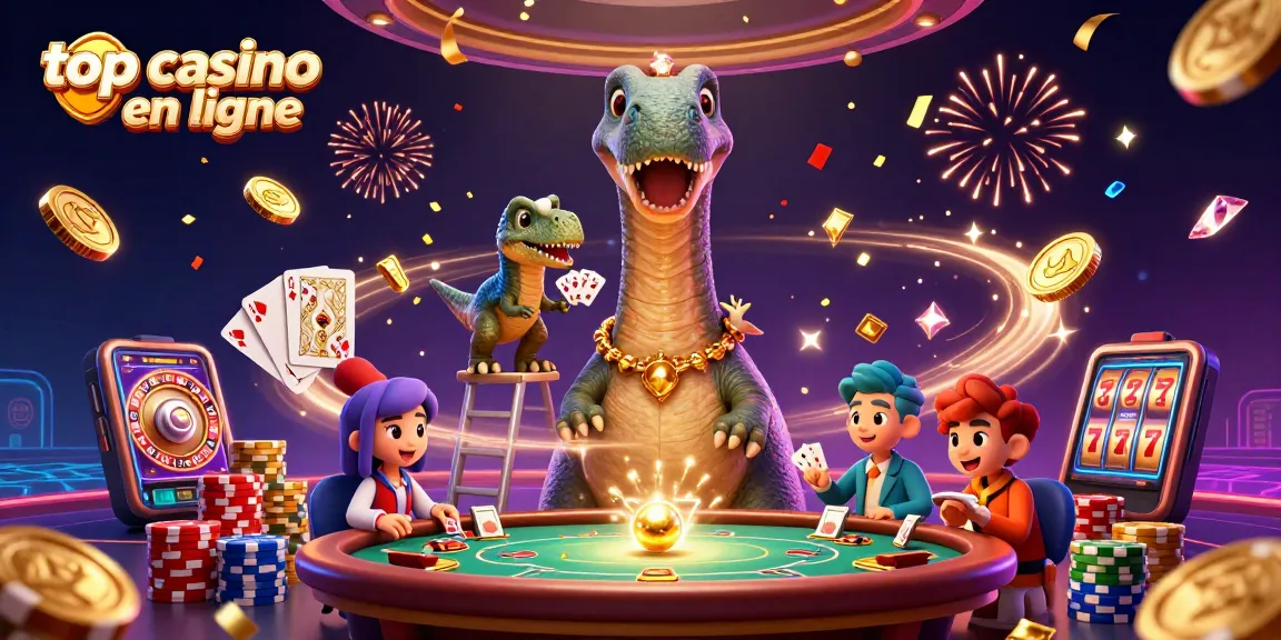 Jouer à top casino en ligne avec un brontosaure géant et un raptor distributeur de cartes!
