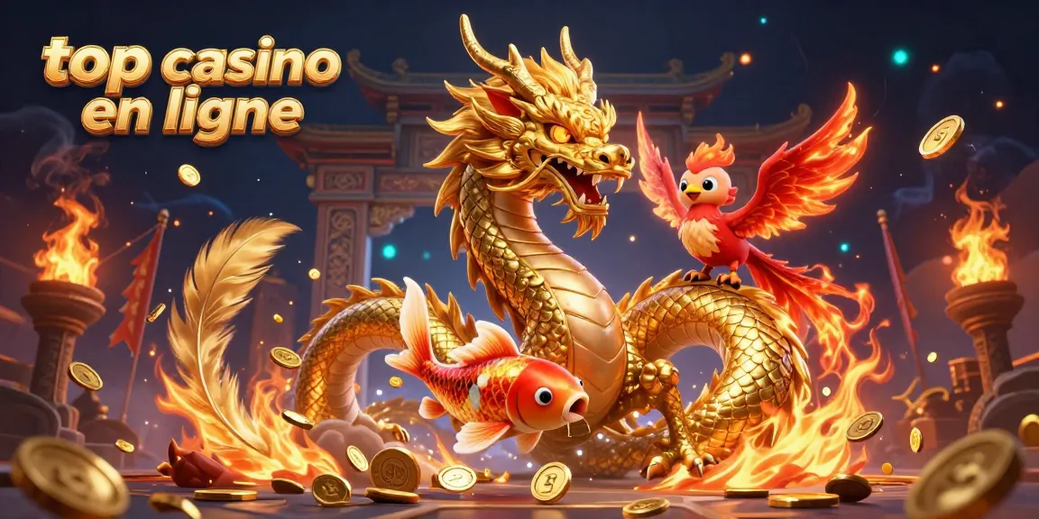 Pariez dans le meilleur casino en ligne avec un dragon chinois or et un phénix rouge!