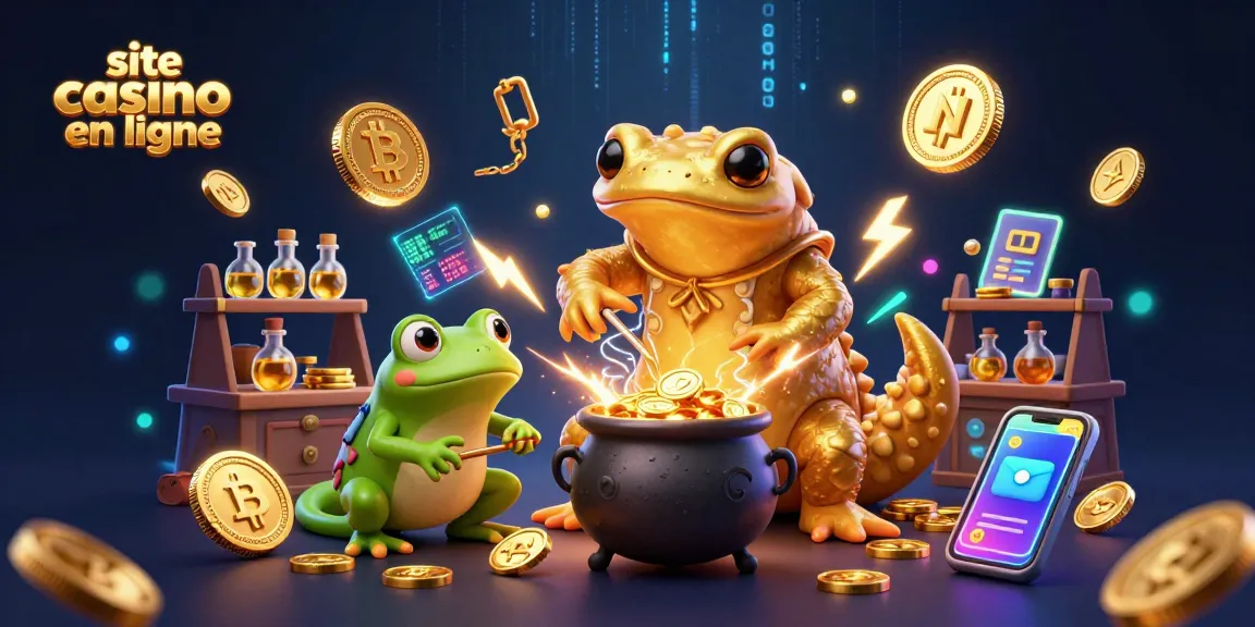 Visualisez un site casino en ligne dynamique avec une salamandre alchimiste et des pièces de crypto-monnaie.