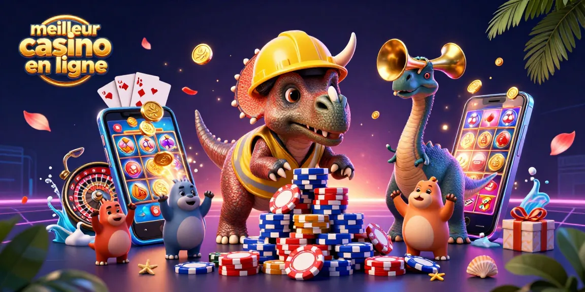 Découvrez le meilleur casino en ligne avec des personnages de jeu célébrant autour des jetons de poker.