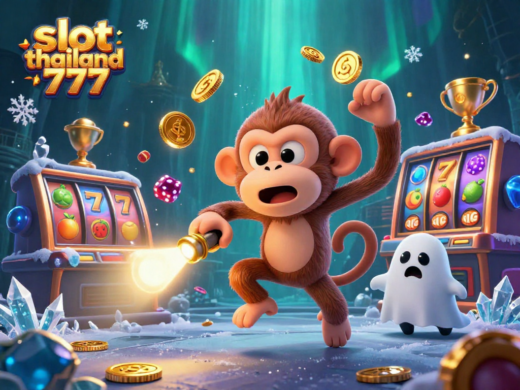 Engage with slot thailand 777 in an epic scene with a poltergeist monkey and ghost-hunter puppy in a vibrant casino.