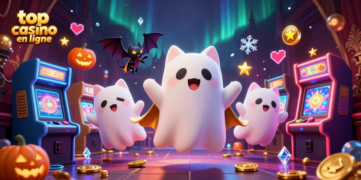 Jouez au meilleur casino en ligne avec un chat fantôme et un vampire dans un casino animé.