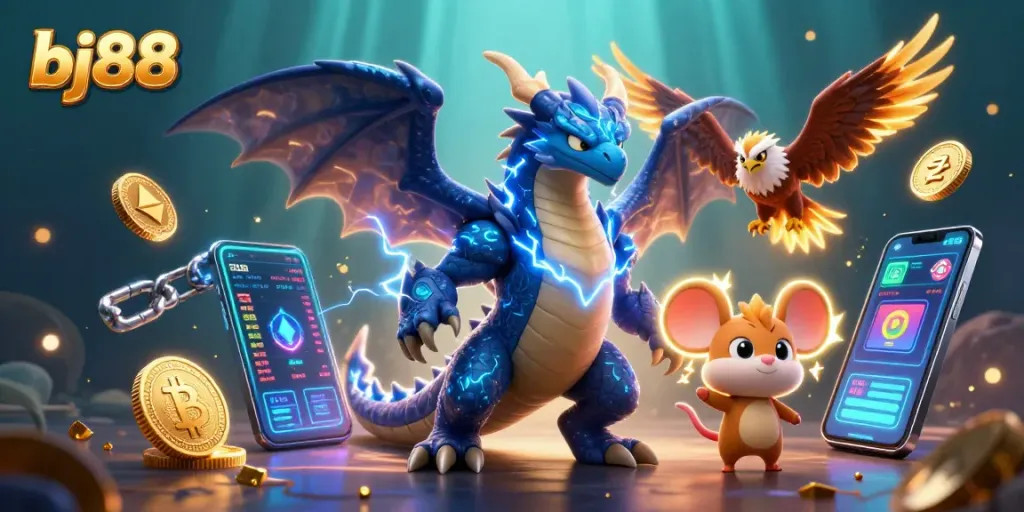Engage with bj88's exciting betting experience featuring a dynamic scene of fantasy characters.
