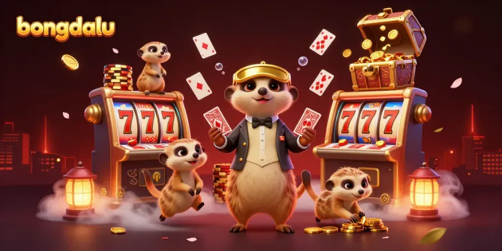 Experience exciting gameplay at bongdalu with adorable meerkats managing a vibrant casino scene.