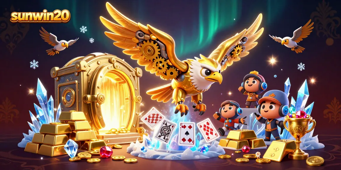 Experience the excitement of sunwin20 with a golden eagle diving through a cascade of cards and treasure.