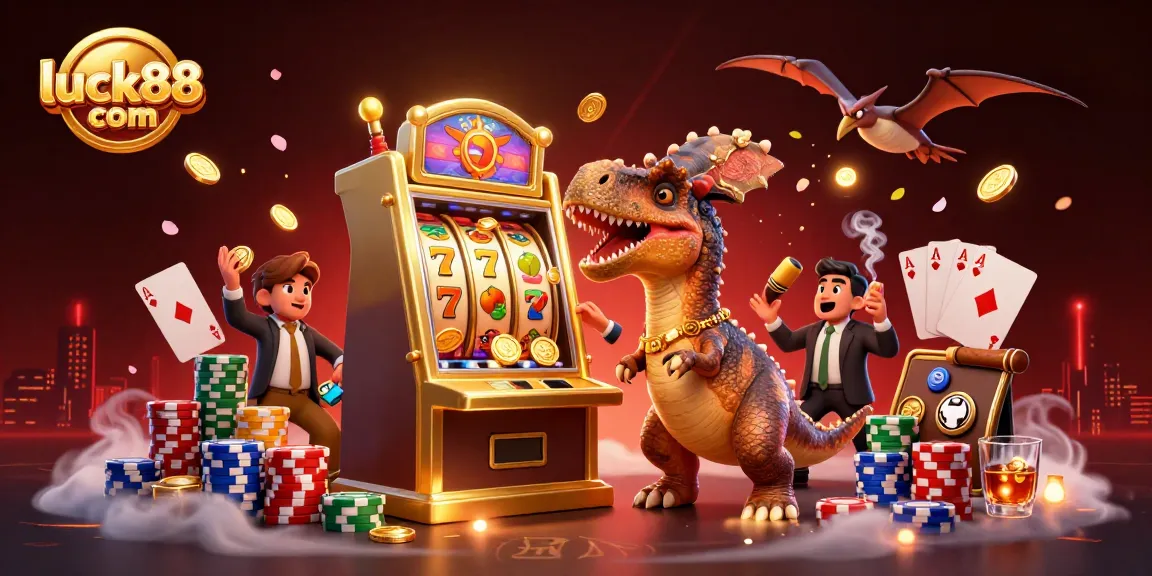 Experience the thrill of luck88com with jackpot wins from a unique dinosaur-themed casino scene.