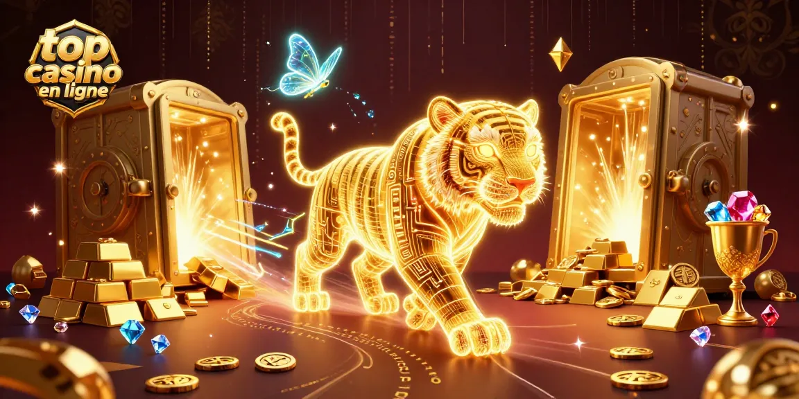 Découvrez les jeux au top casino en ligne avec le tigre lumineux dans un paysage de casino numérique.