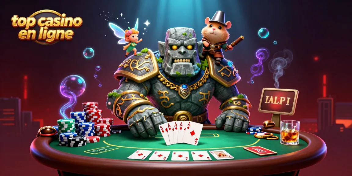 Jouez à top casino en ligne et découvrez un univers magique avec un golem et un hamster chevalier.