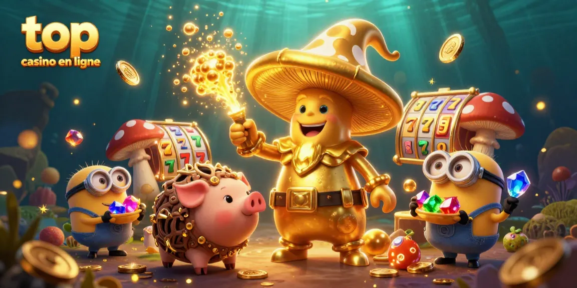 Explorez le top casino en ligne avec un événement magique et des symboles de machine à sous scintillants.