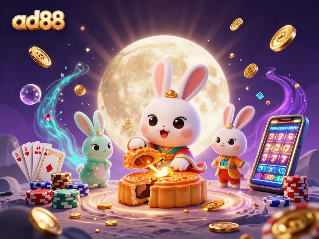 Experience winnings with ad88 in this 3D festive casino scene featuring vibrant elements.
