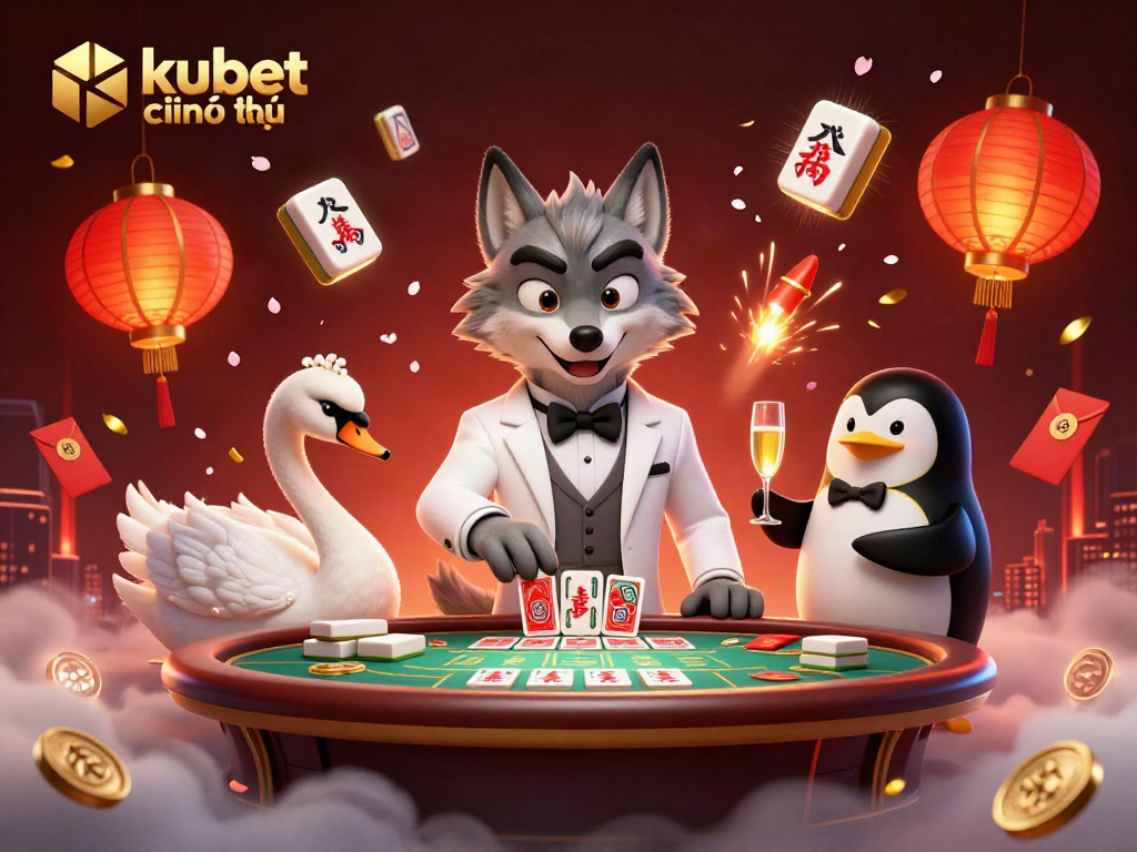 Experience kubet chính thức at an extravagant baccarat setting with animated characters and festive elements.