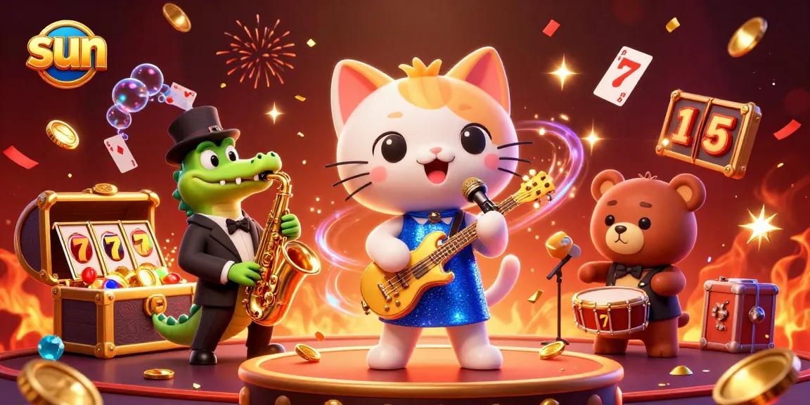 Experience the thrill of sun-filled casino games with vibrant characters and dynamic action in this 3D illustration.