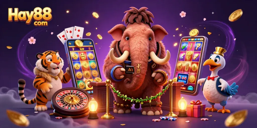 Join the excitement at Hay88 com with a vibrant casino scene featuring unique characters and winning games.