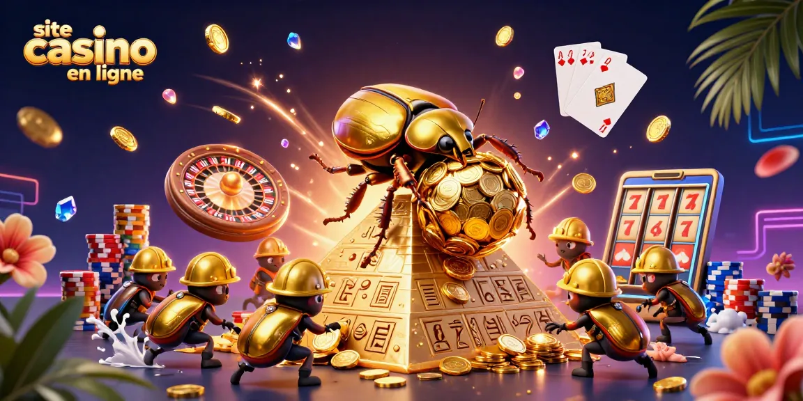 Découvrez le site casino en ligne avec des scarabées dorés et des éléments de jeu captivants.