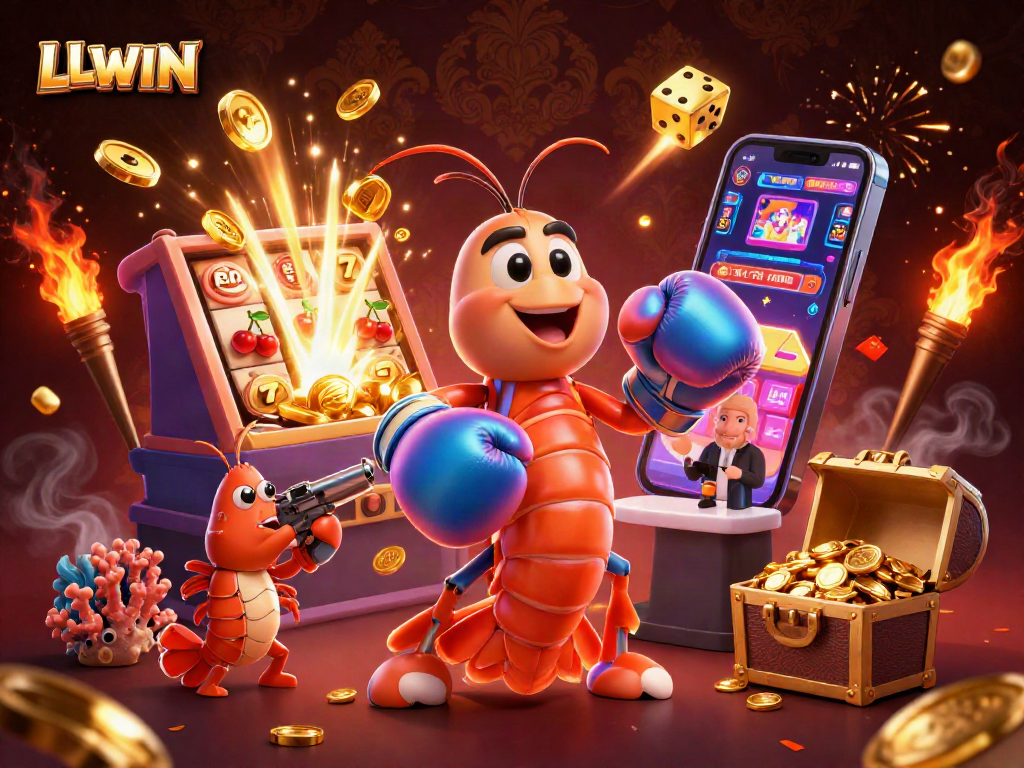 LLWIN's vibrant digital casino experience with a colorful slot machine and animated sea creatures.