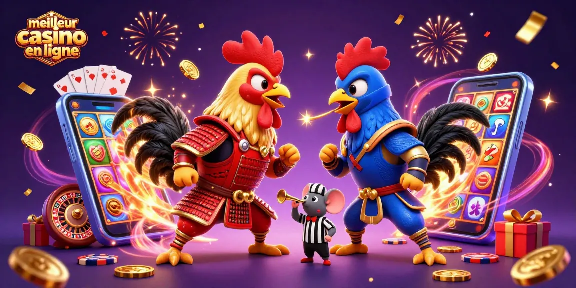 Visuel captivant des combats de coqs dans le meilleur casino en ligne avec lots de jeux et paris.