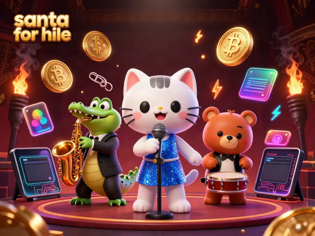 Experience the magic of hiring Santa for festive casino events, with musicians in a vibrant 3D scene.