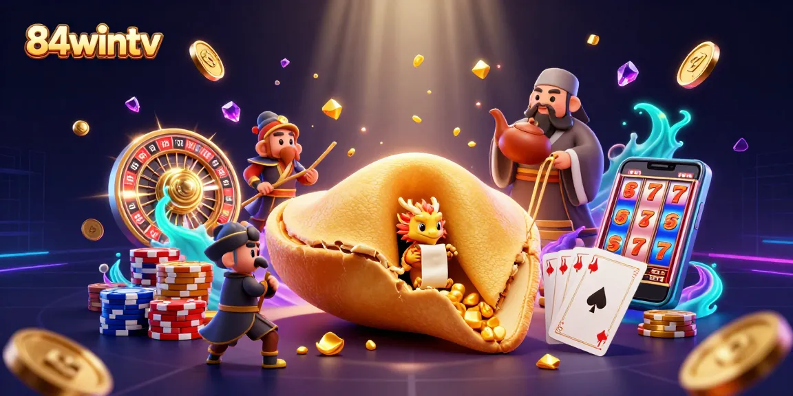 Spin the reels in 84wintv's vibrant casino scene with golden coins and luxury game elements.
