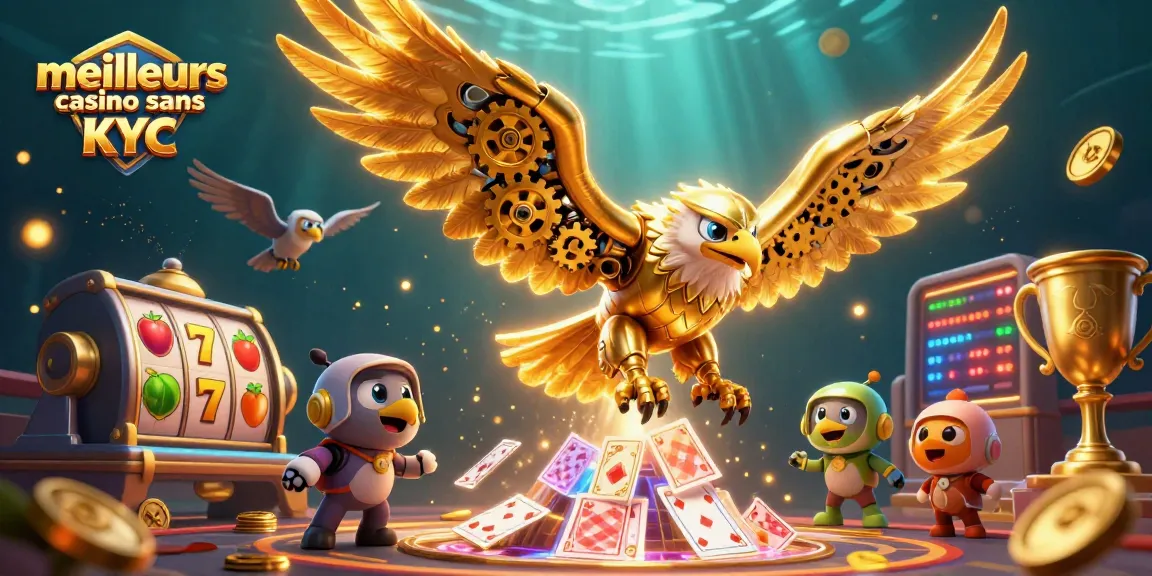 Jouer aux meilleurs casinos sans KYC avec un aigle cybernétique et des éléments de jeux dynamiques.