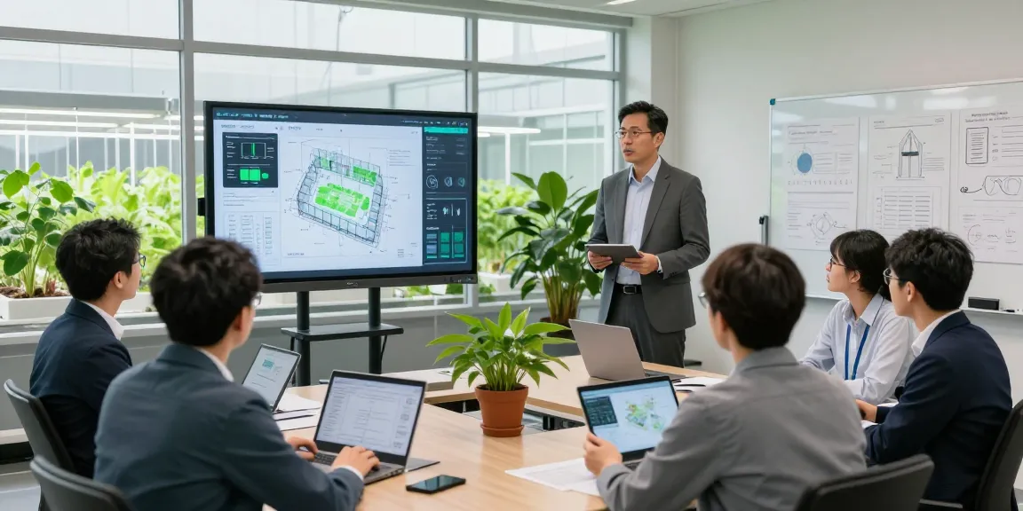 CIKA4D login process in a modern indoor agriculture consultation space, featuring digital displays and professional discussion.