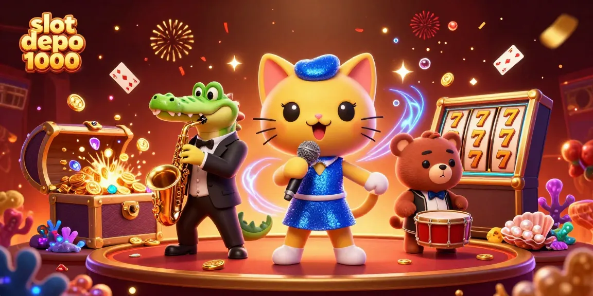 Experience the excitement with slot depo 1000 in this vibrant casino scene featuring lively characters.