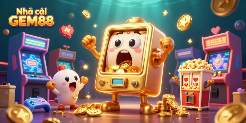 Engage in thrilling gameplay at Nhà cái GEM88 with vibrant casino characters celebrating a jackpot!