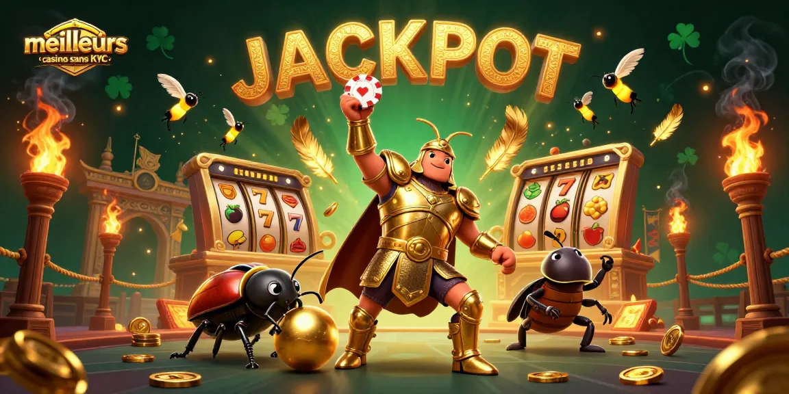 Jouez aux meilleurs casinos sans KYC et gagnez gros avec cette illustration dynamique de jackpots.