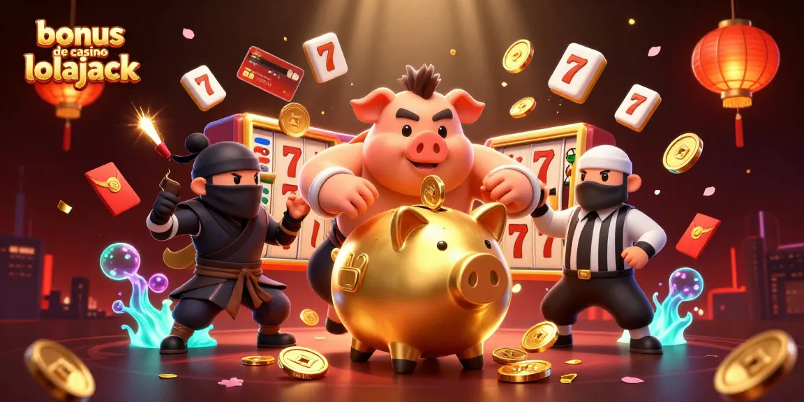 Win big with the bonus de casino lolajack featuring golden coins and exciting gaming elements around playful characters.