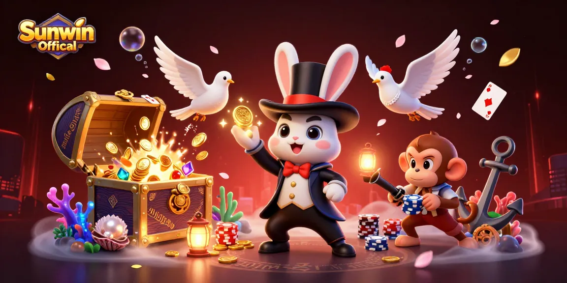 Engage with Sunwin Official's vibrant casino illustration featuring a magical scene with characters and exciting gaming elements.