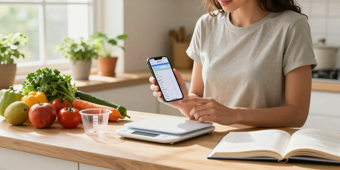 Healthy meal preparation with the best AI macro tracker app in a bright kitchen.