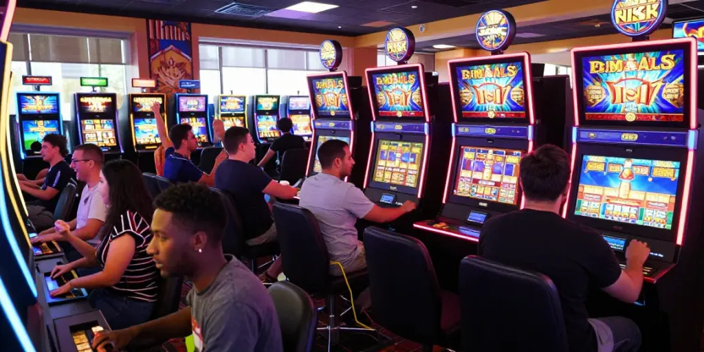Players enjoying king999 slot machines in a lively casino atmosphere full of excitement.