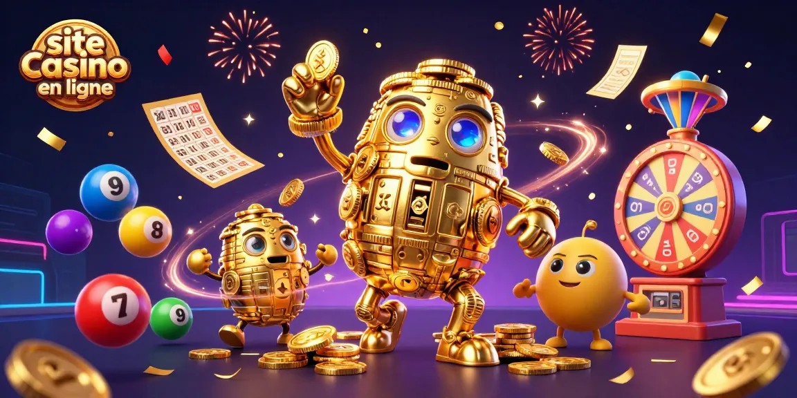 Plongez dans l'univers des jeux avec ce site casino en ligne, où un golem en or danse parmi les ballons de loterie.