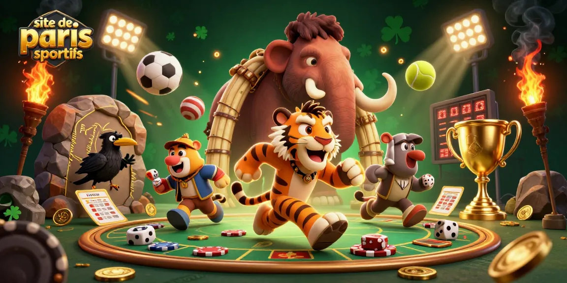Bettez sur le site de paris sportifs avec des personnages préhistoriques dans un casino vibrant.