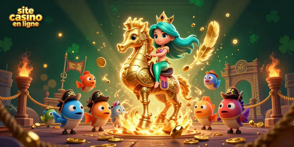Visualisez le site casino en ligne avec une princesse sirène et un hippocampe en or.