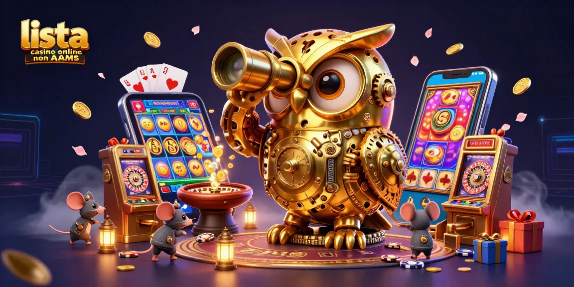 Scopri la lista casino online non AAMS con un gufo dorato e dettagli vivaci nel gioco.