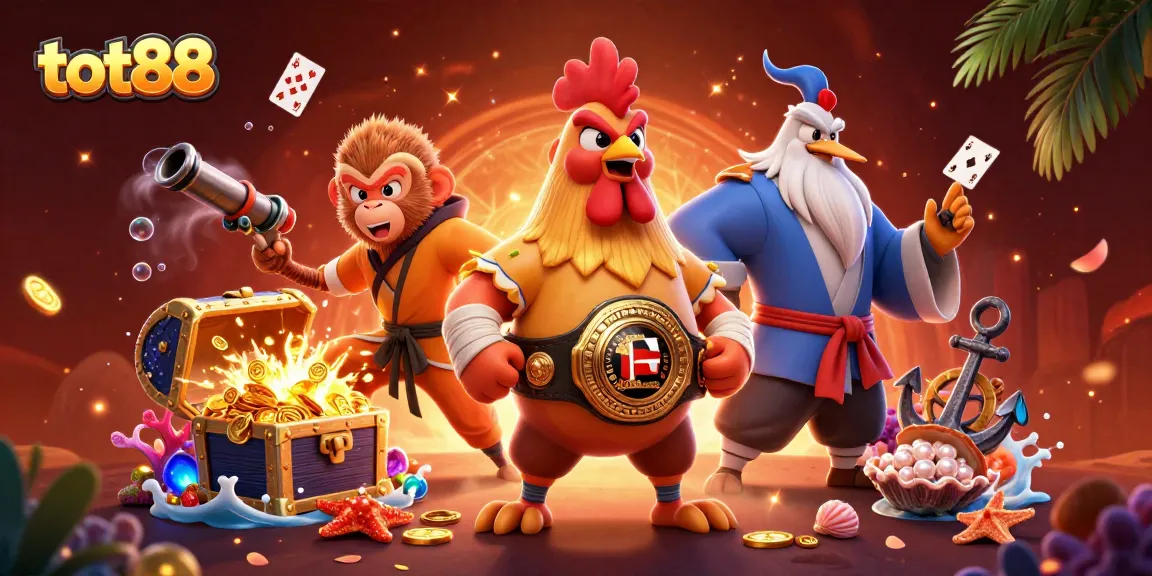 Bet on thrilling adventures with tot88 in this vibrant casino-themed illustration featuring cartoon characters and rich visuals.