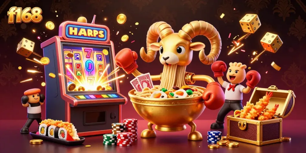 Experience thrilling casino action with f168's vibrant gaming scene featuring dynamic characters in a joyful atmosphere.