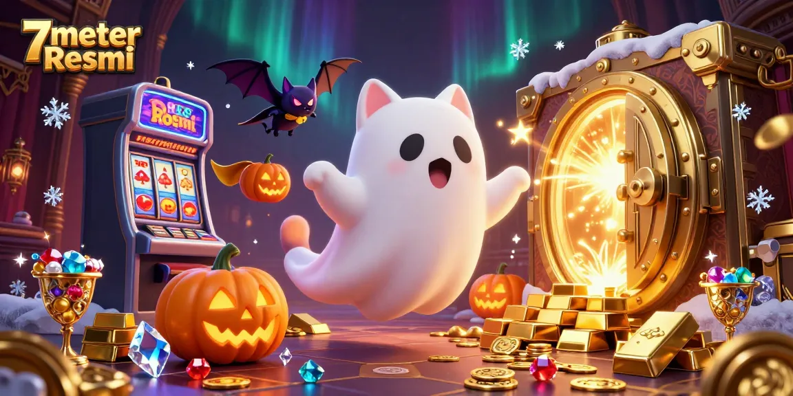 Experience thrilling game moments at 7meter Resmi with a vibrant casino scene featuring ghost cat and treasures.