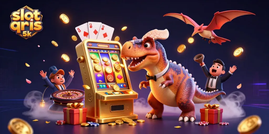 Experience big wins with slot qris 5k in this vibrant 3D casino illustration of jackpot excitement.