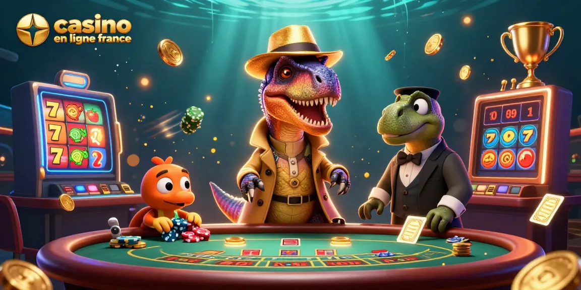 Les jeux au casino en ligne France s'animent avec un velociraptor comptant des cartes au blackjack.