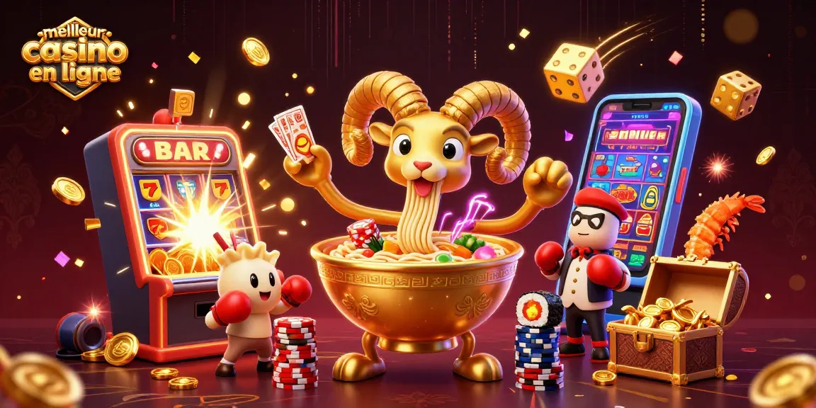 Découvrez le meilleur casino en ligne avec cette illustration pleine d'actions de personnages et de jeux de casino.