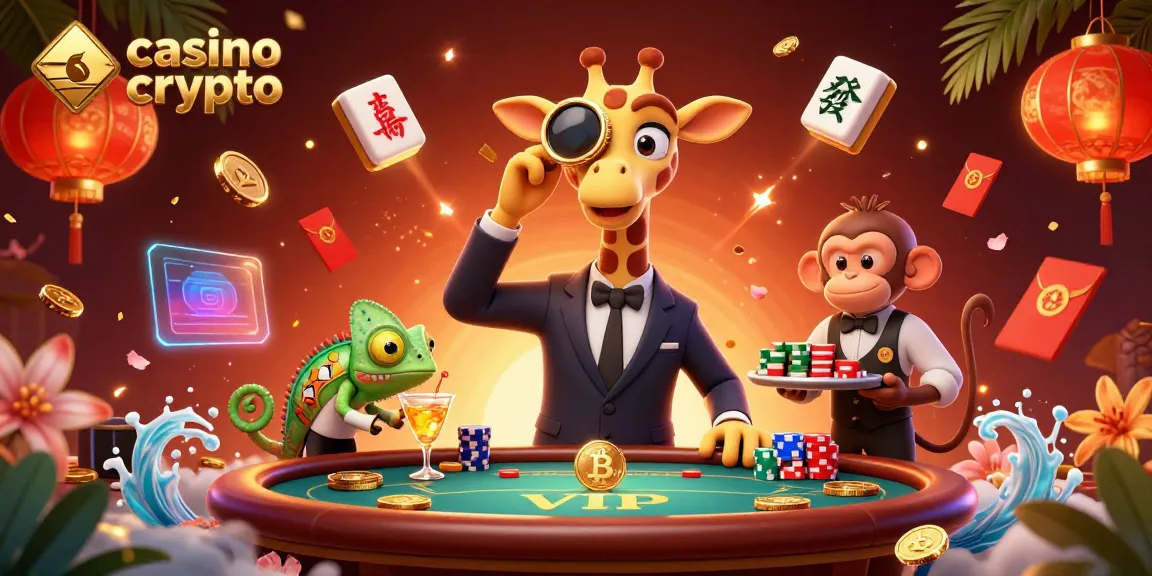 Visualisation dynamique du casino crypto avec une girafe high-roller et des éléments de blockchain.