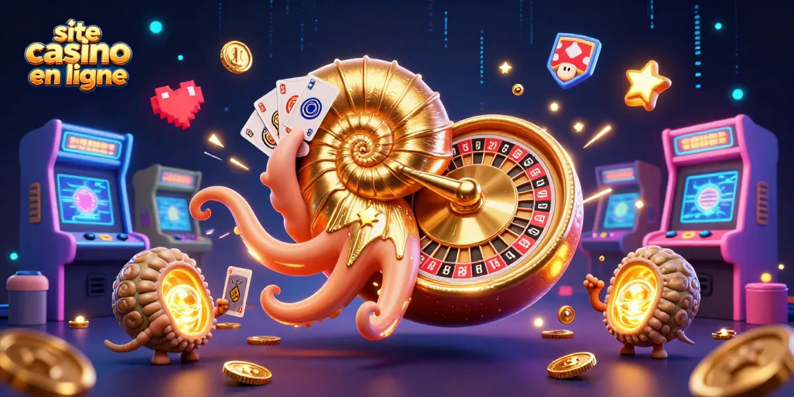 Illustration captivante du site de casino en ligne avec un nautilus géant et des machines à sous colorées.