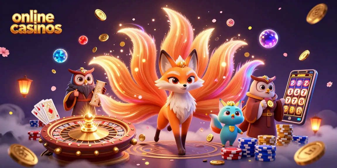 Experience the thrill of online casinos with a vibrant 3D illustration of characters and casino elements.