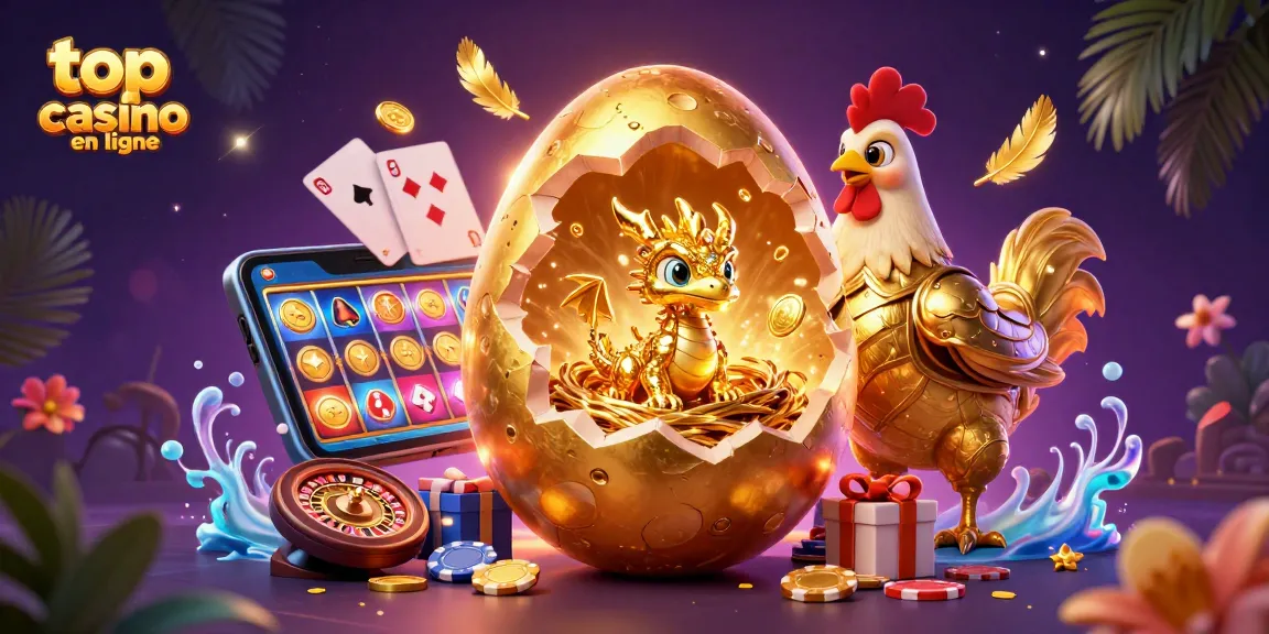 Découvrez l'univers du top casino en ligne avec un dragon doré sur un nid de jetons
