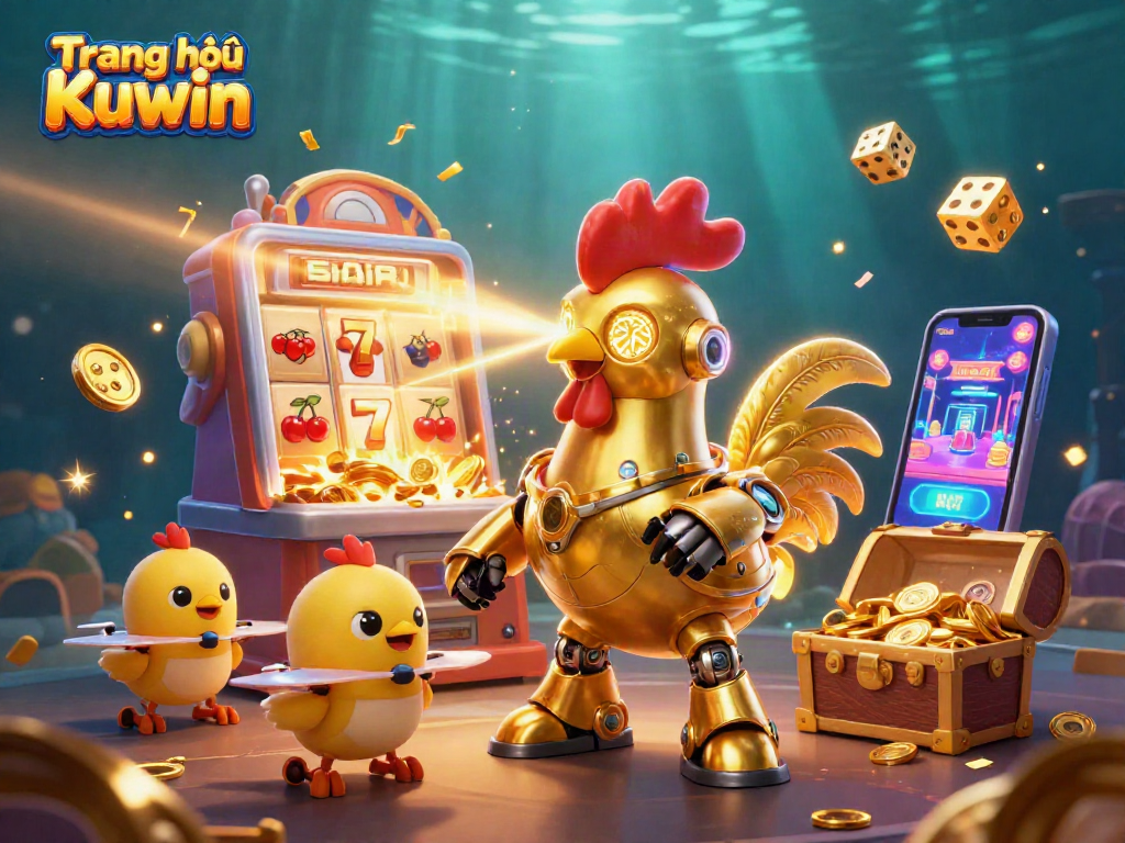 Experience thrilling gameplay on Trang chủ Kuwin with vibrant casino illustrations showcasing jackpots and excitement.