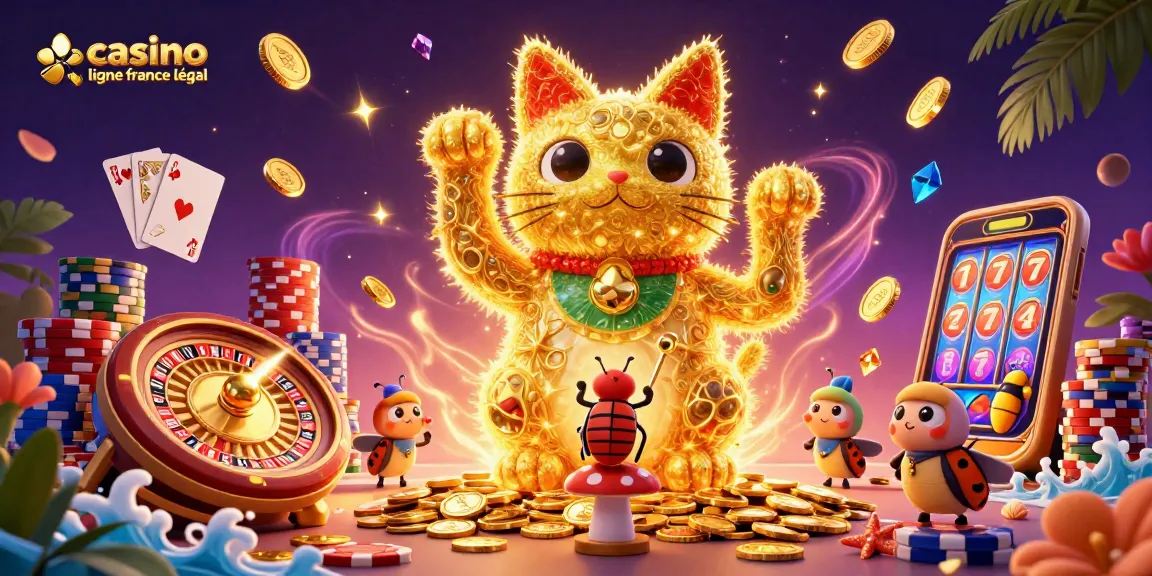 Profitez d'un casino en ligne légal en France avec une illustration 3D dynamique de chance et de gains.