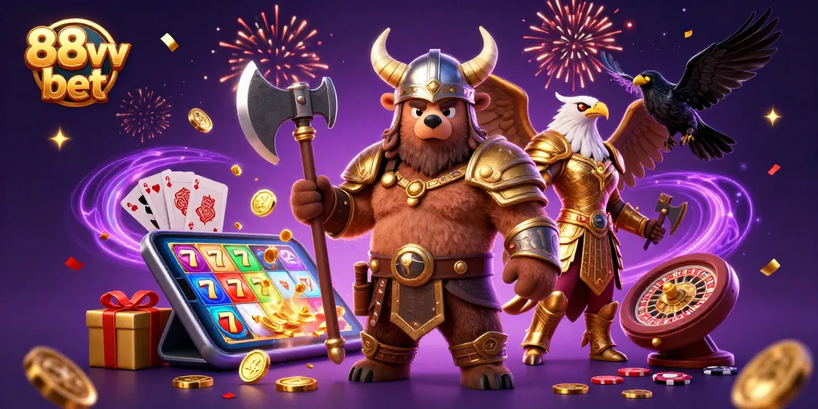 Experience the thrill of the 88vv bet with vibrant casino elements in a dynamic 3D scene.